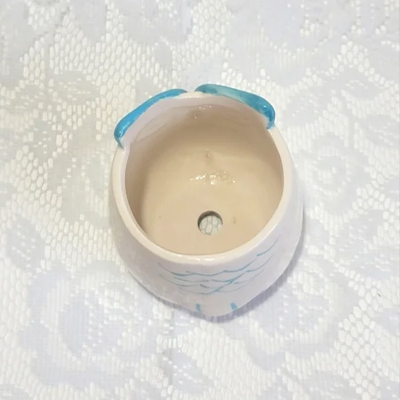 Mini Ceramic Pot Premium Glazed Cute Blue Owl Face Succulent Plant Holder - Picture 10 of 16